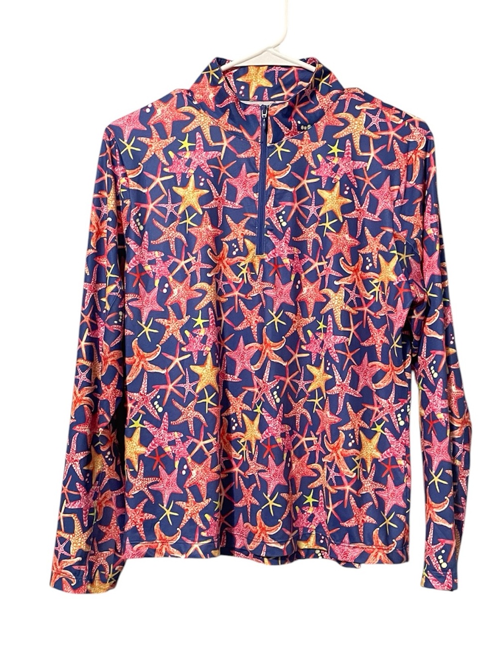 X by Gottex Navy Starfish Long Sleeve 1/4 Zip Top Athletic Moisture Wicking M